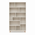 Bibliothèque rectangulaire beige en panneaux de particules mélaminés avec pieds en bois massif 90 x 30 x 200 cm