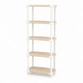 Étagère de rangement sur pied rectangulaire 5 niveaux blanc et chêne clair en acier et MDF 60 x 30 x 150 cm