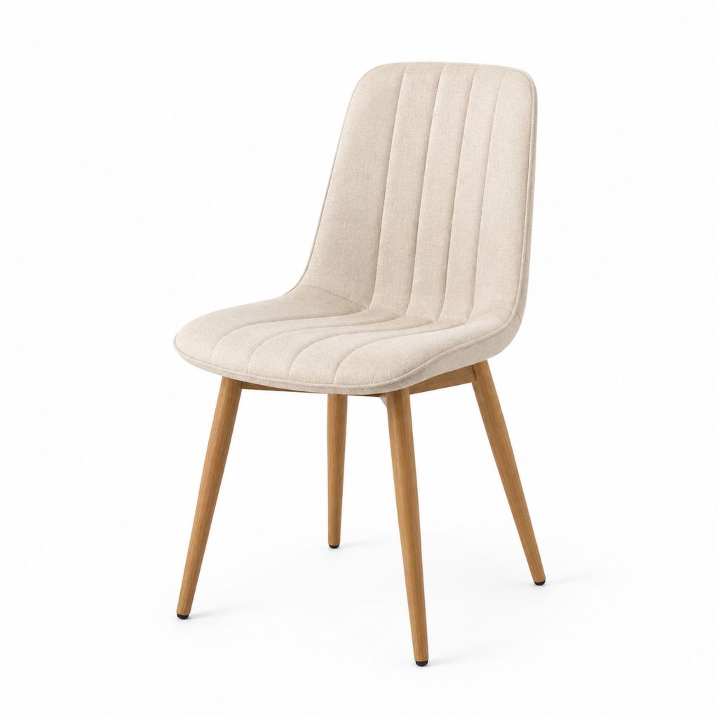 Chaise de salle à manger beige en polyester pieds en hévéa massif dossier haut 48 x 57 x 88 cm