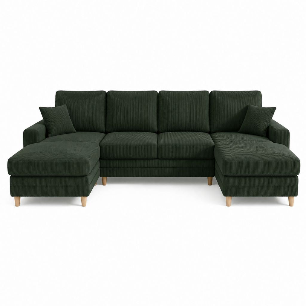 Canapé panoramique modulable 5 places vert foncé en velours côtelé polyester 300 x 155 x 85 cm