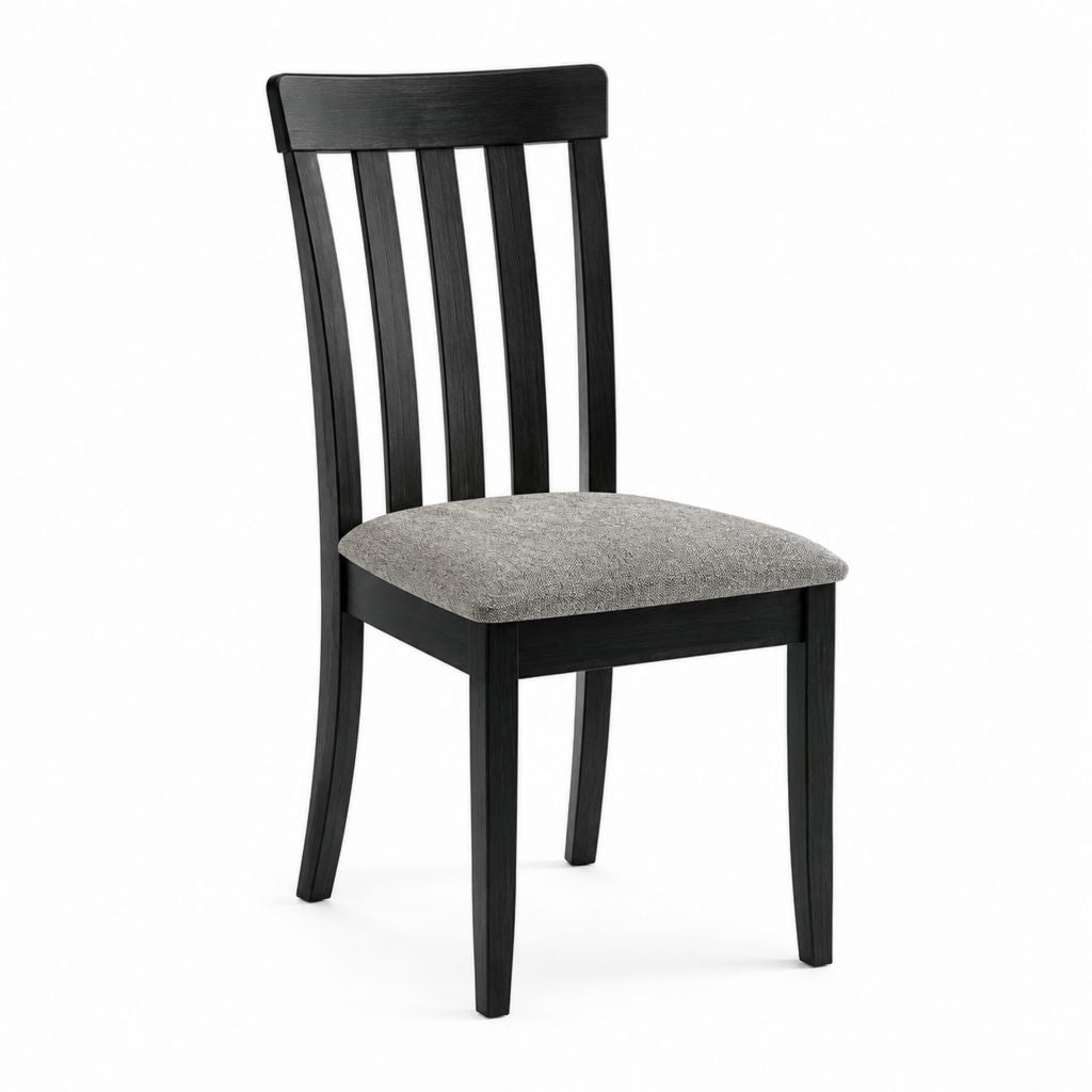 Chaise de salle à manger noire en bois massif d'hévéa avec assise rembourrée grise 43 x 52 x 94 cm