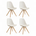 Lot de 4 chaises de salle à manger blanches en polypropylène et PU avec pieds en hêtre massif 48 x 54 x 82 cm