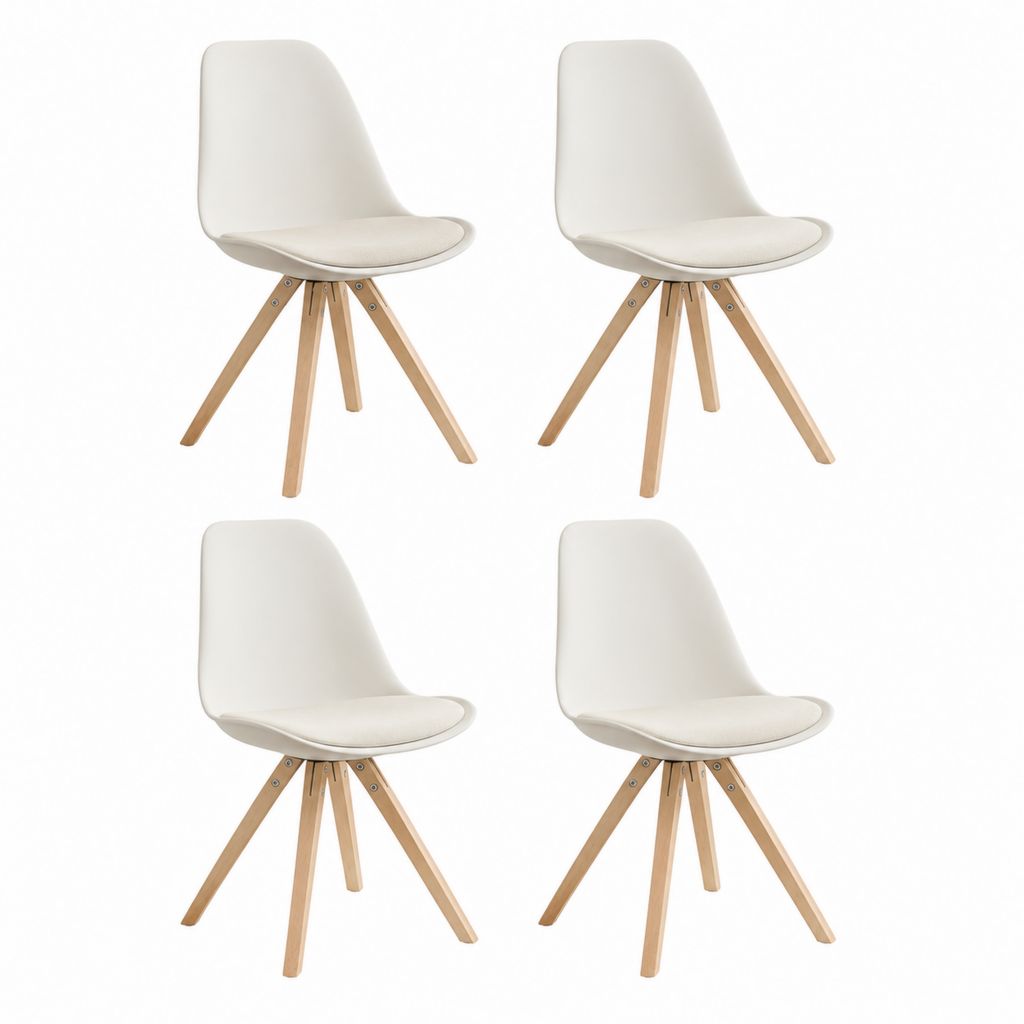 Lot de 4 chaises de salle à manger blanches en polypropylène et PU avec pieds en hêtre massif 48 x 54 x 82 cm