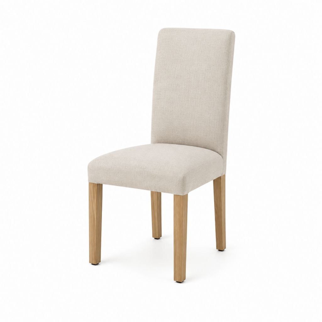 Chaise de salle à manger beige en polyester avec pieds en bois massif 45 x 55 x 100 cm
