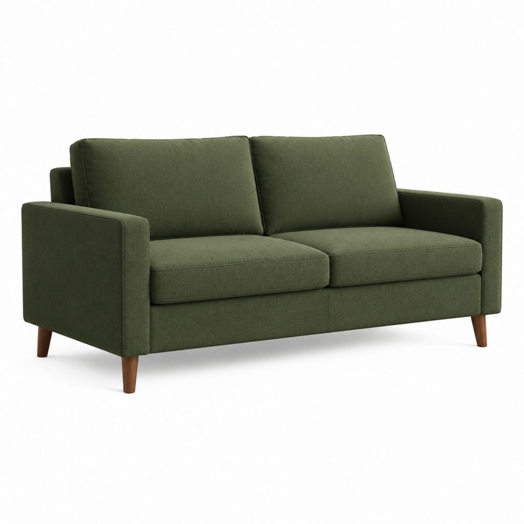Canapé 2 places vert en polyester avec pieds en bois massif 160 x 85 x 86 cm