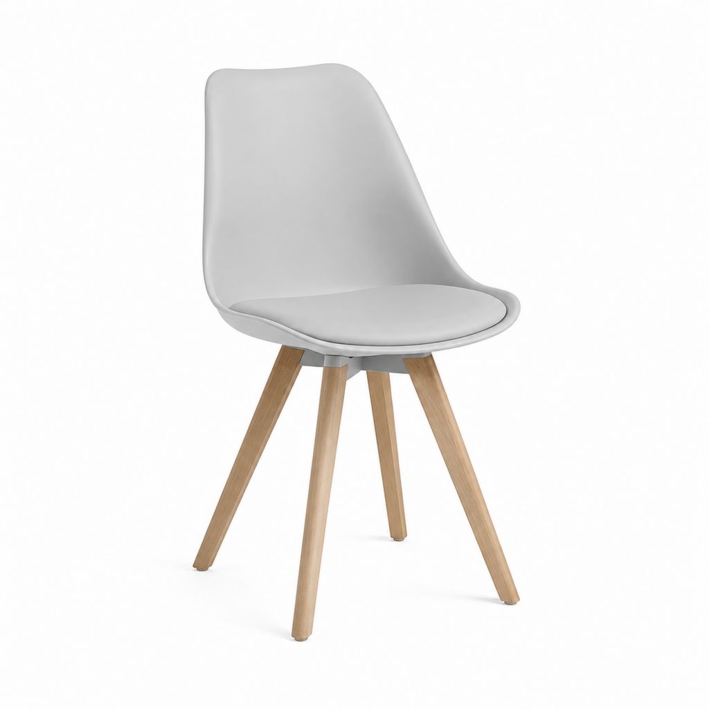 Chaise de salle à manger grise en polypropylène et PU à dossier incurvé avec pieds en hêtre massif 82 x 49 x 54 cm