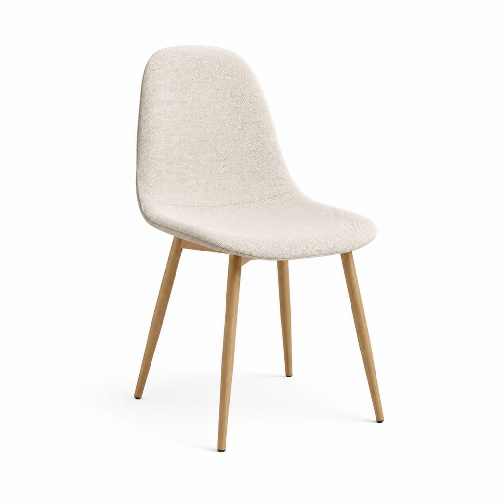 Chaise de salle à manger beige en polyester avec pieds en bois d'hévéa 47 x 55 x 84 cm