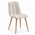 Chaise de salle à manger beige en polyester bouclette avec pieds en bois massif 48 x 57 x 86 cm