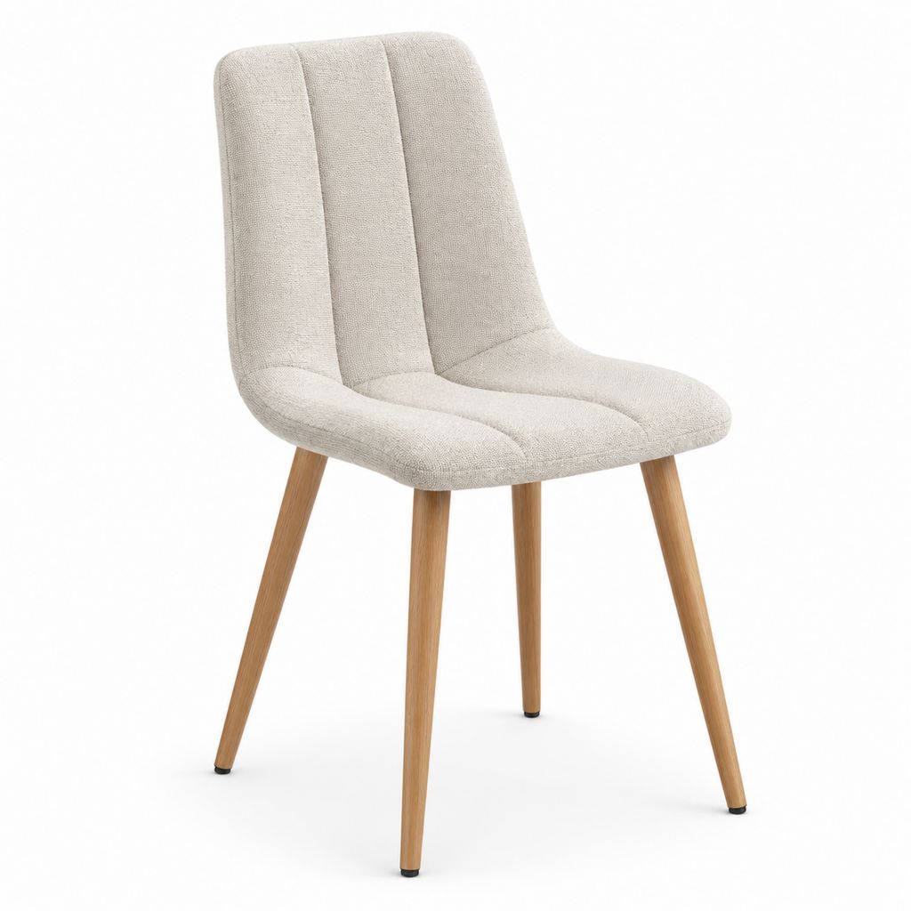 Chaise de salle à manger beige en polyester bouclette avec pieds en bois massif 48 x 57 x 86 cm