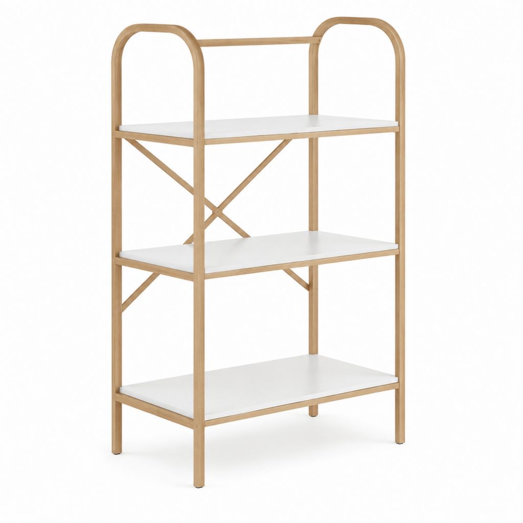 Étagère bibliothèque 3 niveaux en bambou naturel et panneaux MDF blancs 60 x 30 x 120 cm