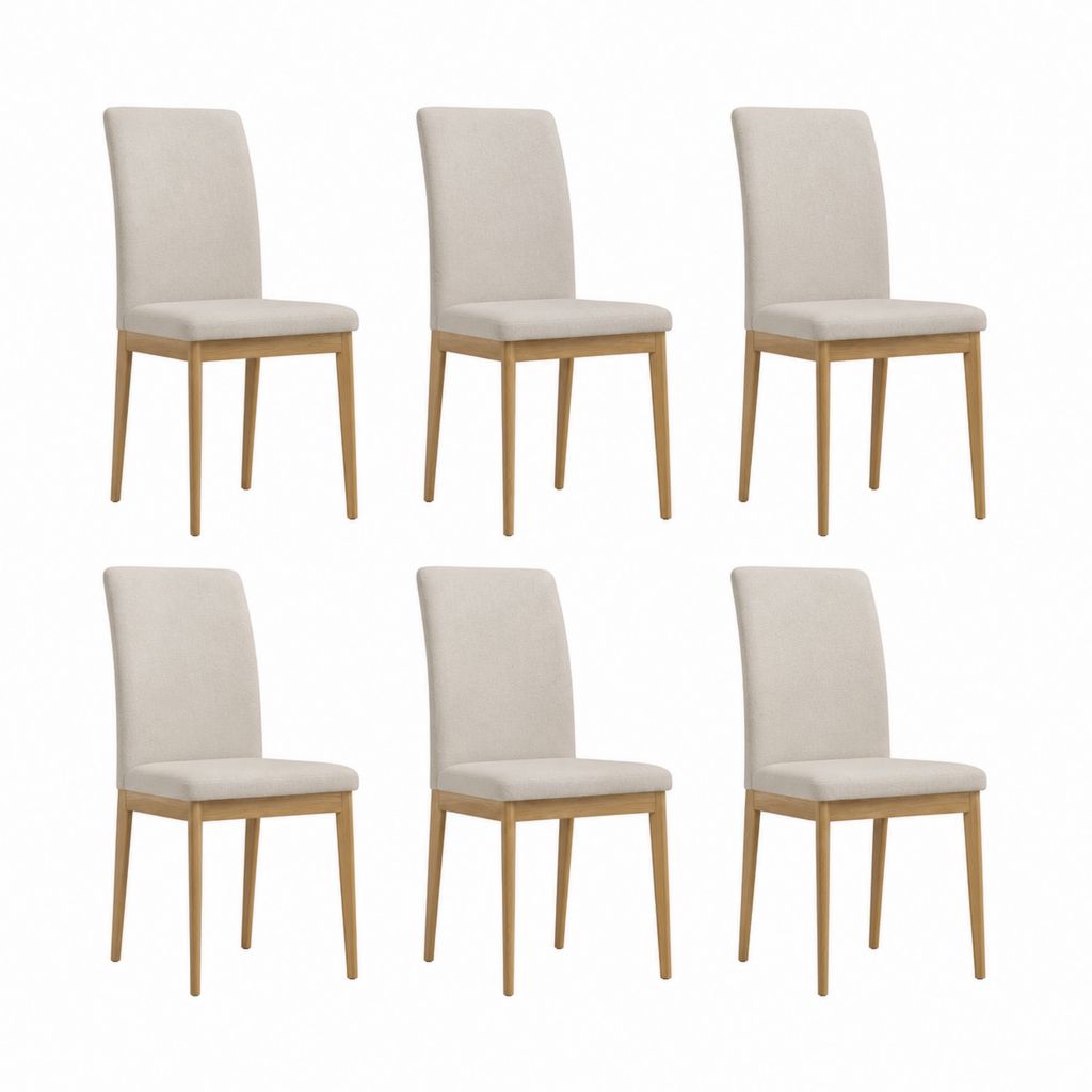 Lot de 6 chaises de salle à manger beige en polyester et hêtre massif 45 x 55 x 96 cm
