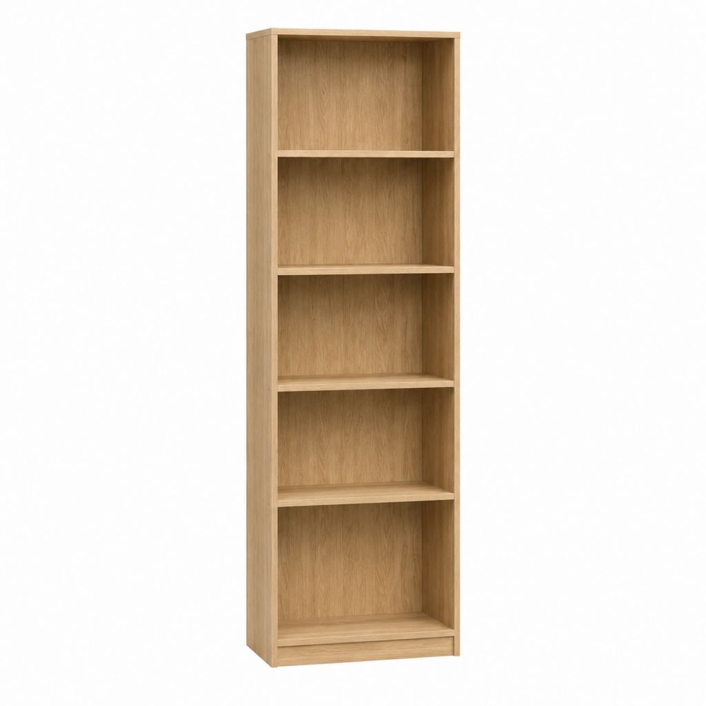 Bibliothèque 5 niches rectangulaire chêne clair en panneaux de particules 180 x 60 x 30 cm