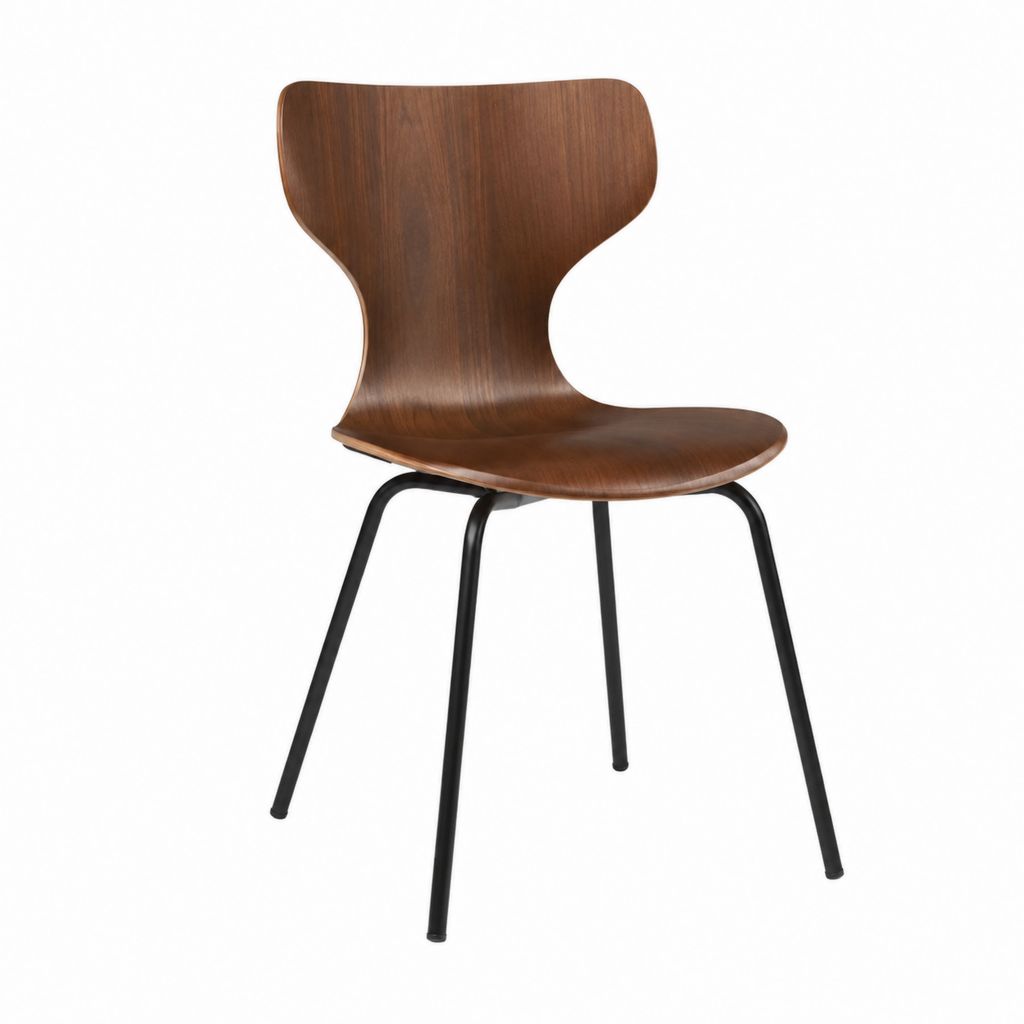 Chaise de salle à manger marron en contreplaqué moulé plaqué noyer avec piètement en acier noir 48 x 52 x 80 cm
