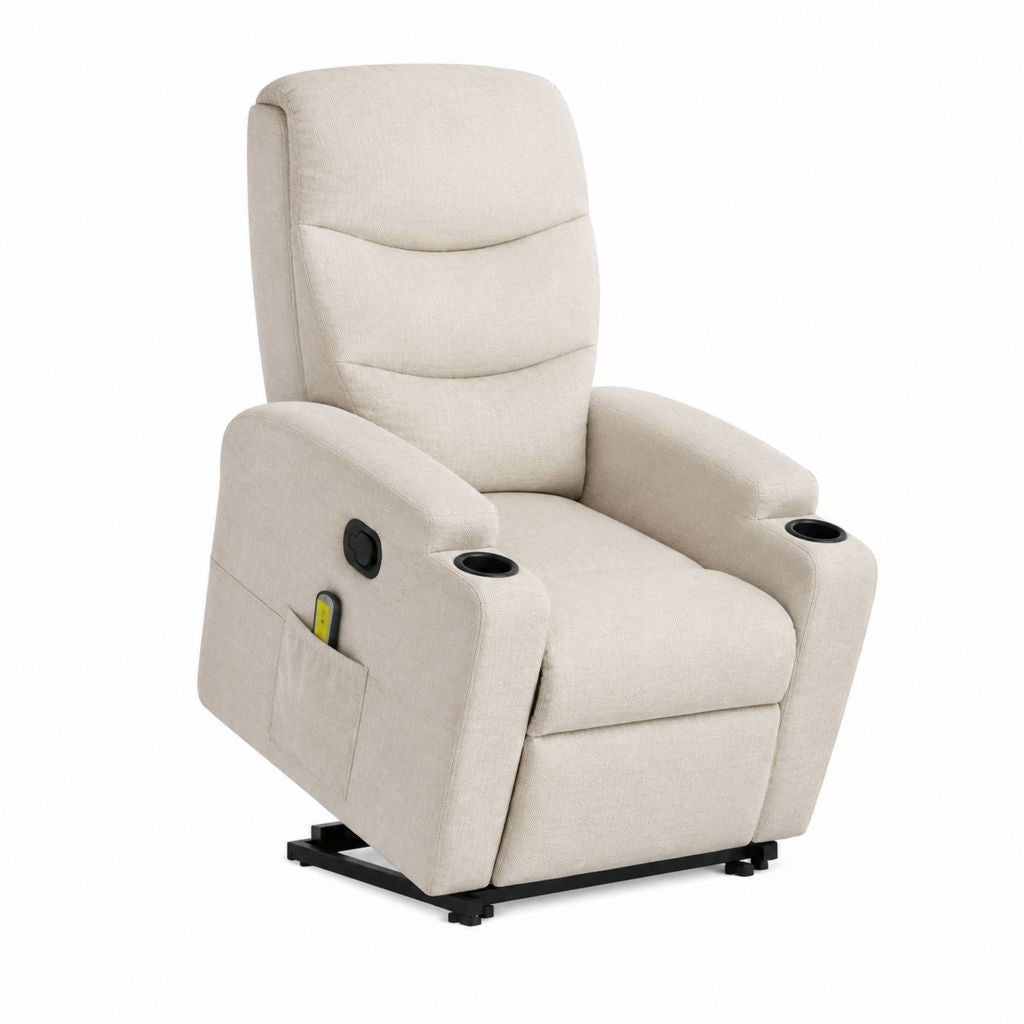 Fauteuil relax électrique inclinable beige en polyester avec porte-gobelets 86 x 93 x 104 cm