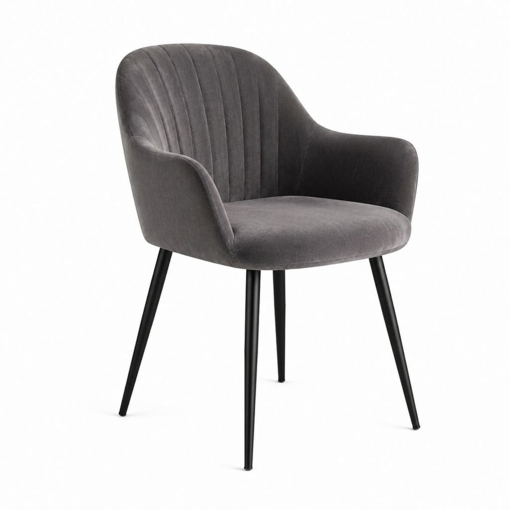 Chaise de salle à manger avec accoudoirs gris foncé en velours polyester et acier 58 x 61 x 84 cm