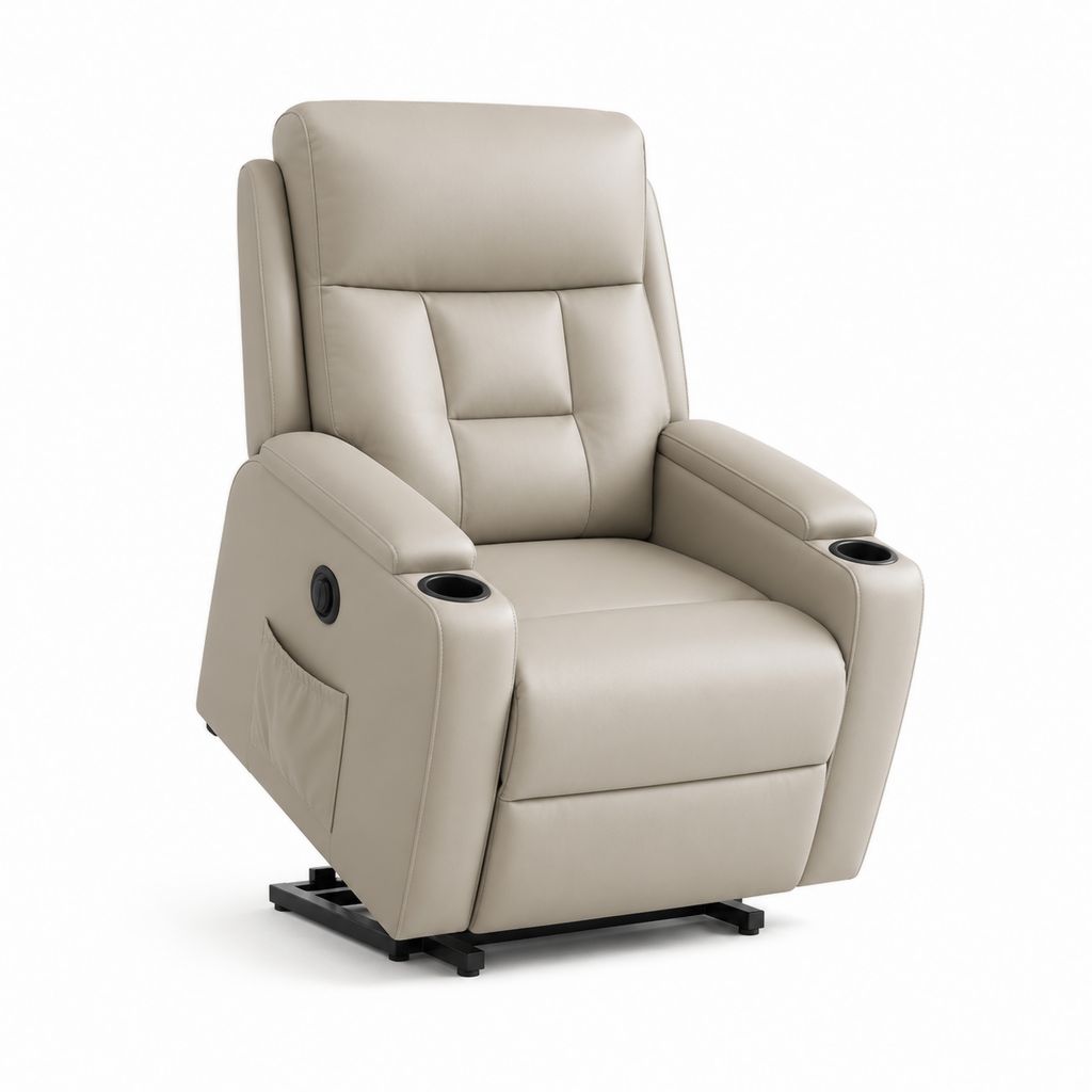 Fauteuil relax inclinable manuel beige en polyuréthane avec porte-gobelets 89 x 94 x 102 cm