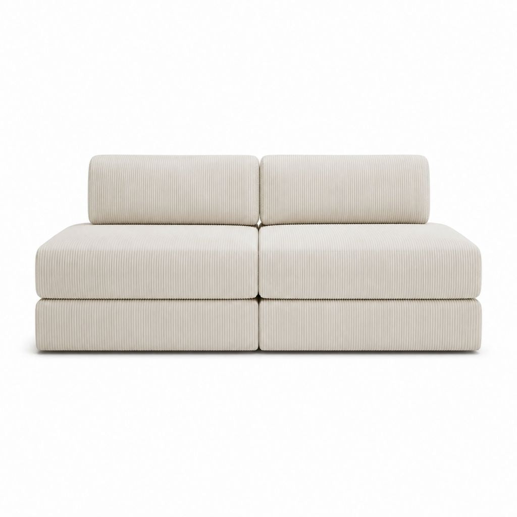 Canapé modulable 2 places beige en velours côtelé polyester 180 x 95 x 70 cm