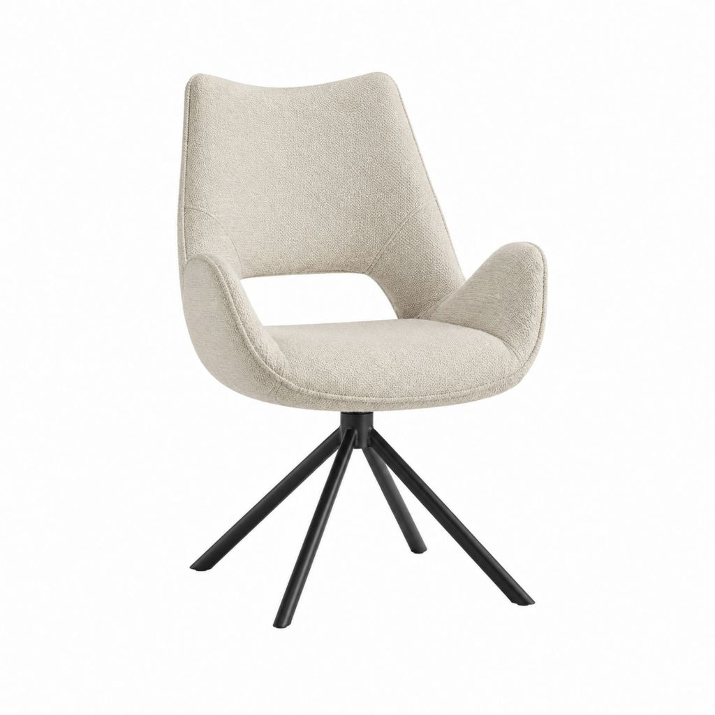 Chaise de salle à manger pivotante beige en polyester bouclé avec piètement acier noir 58 x 61 x 85 cm
