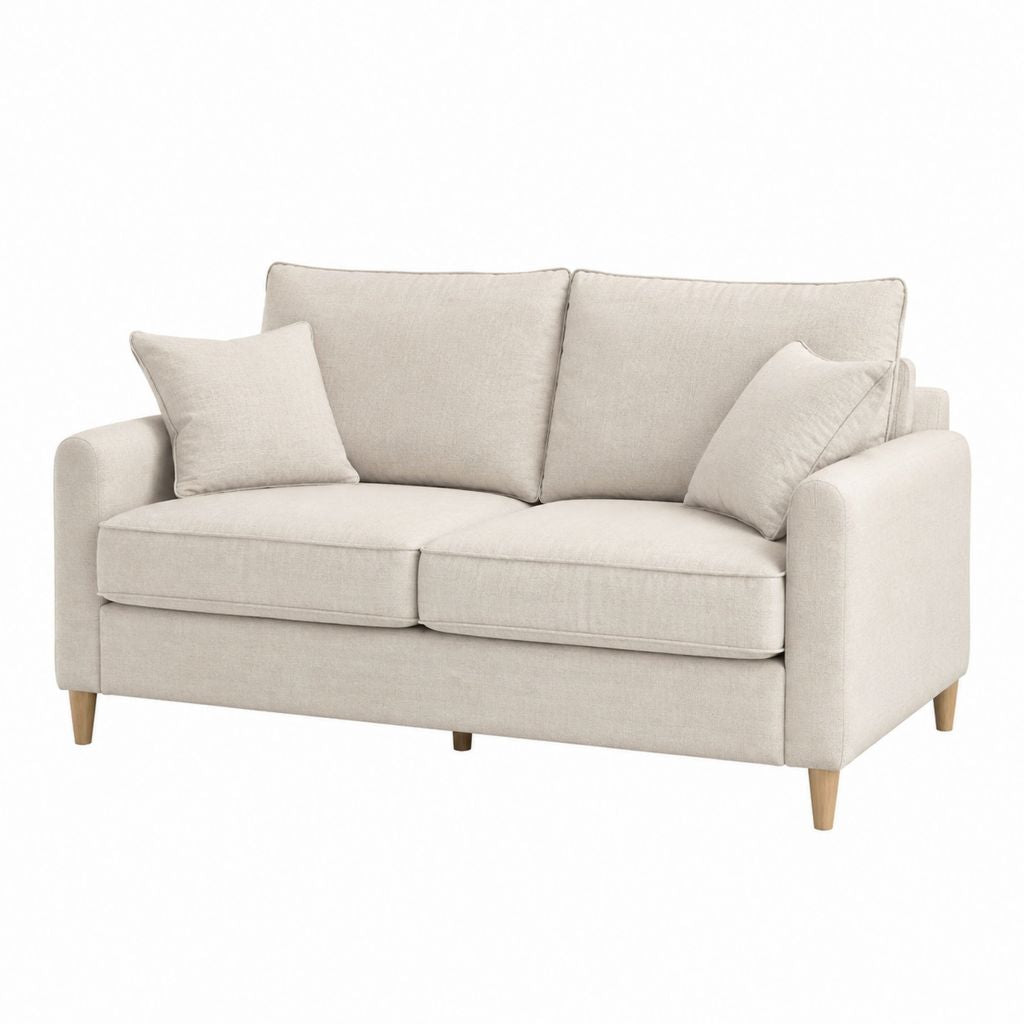 Canapé 2 places beige en polyester avec pieds en bois massif 160 x 90 x 85 cm