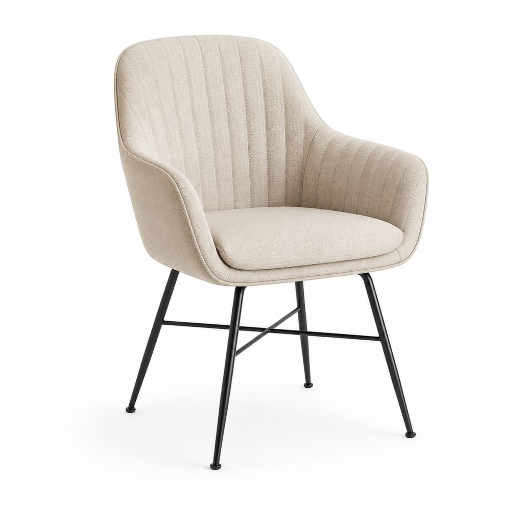 Chaise de salle à manger avec accoudoirs beige en polyester et acier 58 x 61 x 82 cm